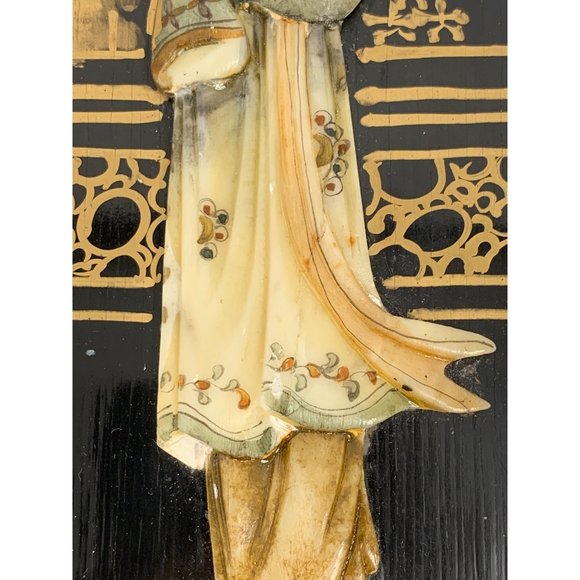 VTG Mini Two Panel Japanese Relief Art Screens Byobu Geishas Decor 6768 - Picture 13 of 16